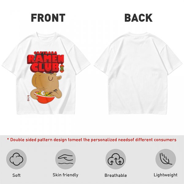 Capybara Ramen Club T-Shirt with Cute Capybara Eating Ramen Design