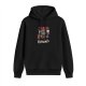 Black hoodie with Trash Buddies raccoon and skunk graphic print