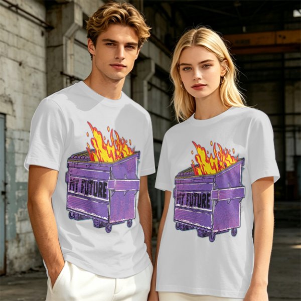 Olive T-Shirt With Burning Dumpster 'My Future' Graphic