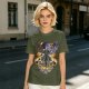 Olive T-shirt with dark fantasy winged warrior graphic print