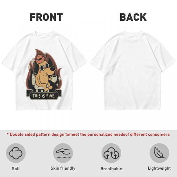 Olive T-Shirt Featuring the 'This Is Fine' Dog in Flames Holding Coffee
