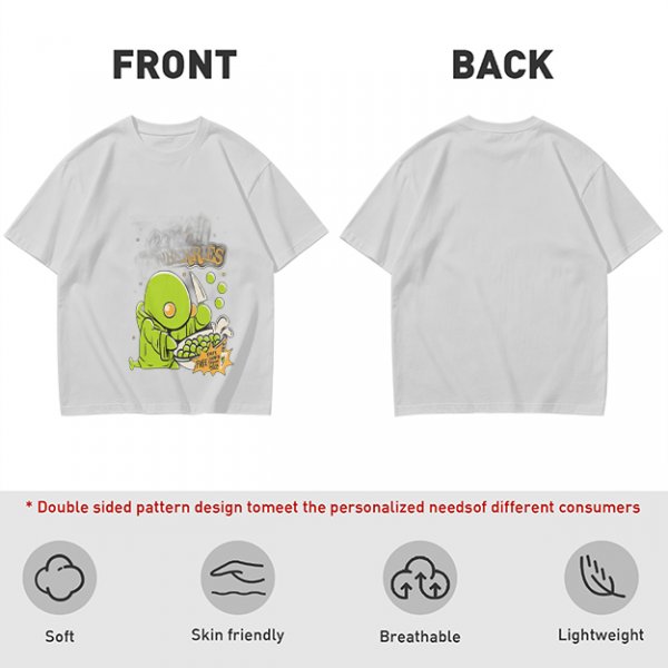 Olive Green T-Shirt With Cute Green Creature Preparing Peas Graphic