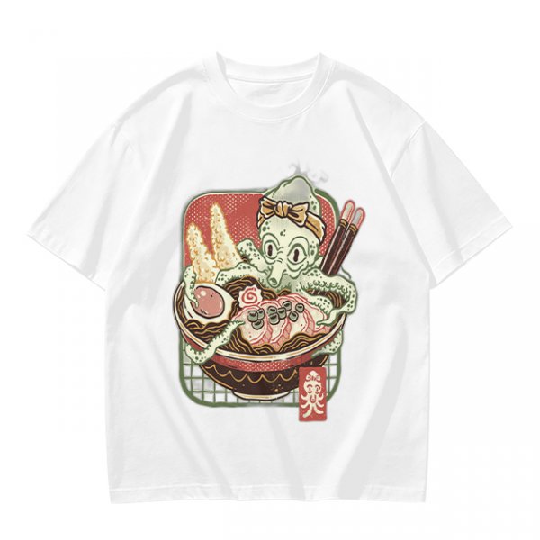 Olive T-Shirt With Octopus Chef In Ramen Bowl Graphic