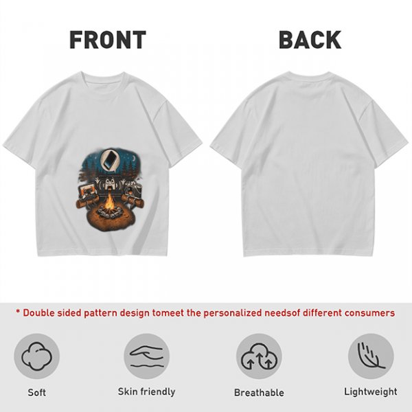 Oversized Army Green T-Shirt With Funny Tech Campfire Graphic