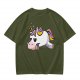 Olive T-Shirt With Grumpy Unicorn Graphic Print