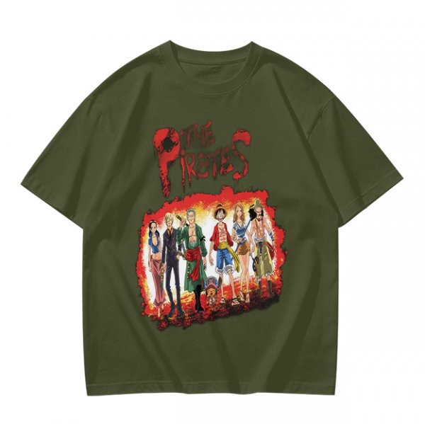 One Piece Pirates Anime Graphic Olive T-Shirt