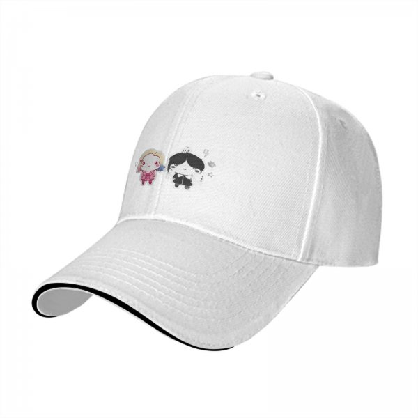 Black Baseball Cap With Cute Wednesday Addams And Enid Sinclair Chibi Art
