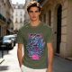 Olive T-Shirt With Neon Blue Dragon Holding Ramen Chopsticks Art