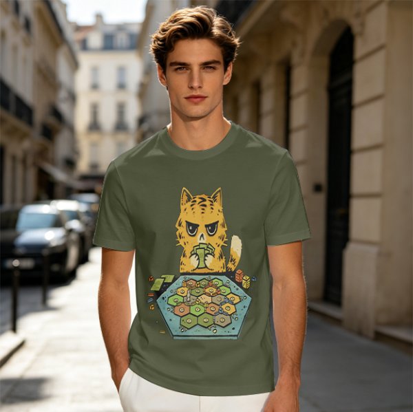 Grumpy Orange Cat Playing Settlers of Catan Board Game T-Shirt