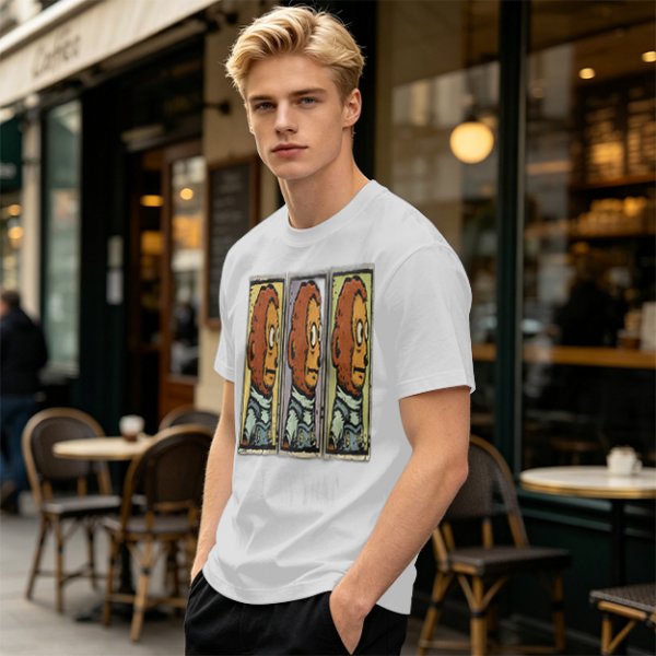 Olive Green T-Shirt With Three Panel Cartoon Monkey Head Print