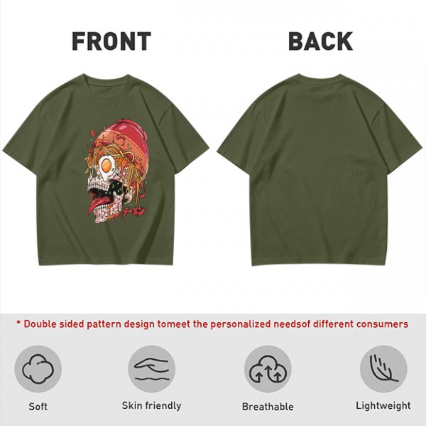Olive T-Shirt With Ramen Skull Graphic Print
