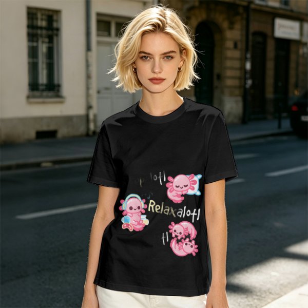 Olive T-Shirt With Cute Axolotl Relaxalotl Graphic Print