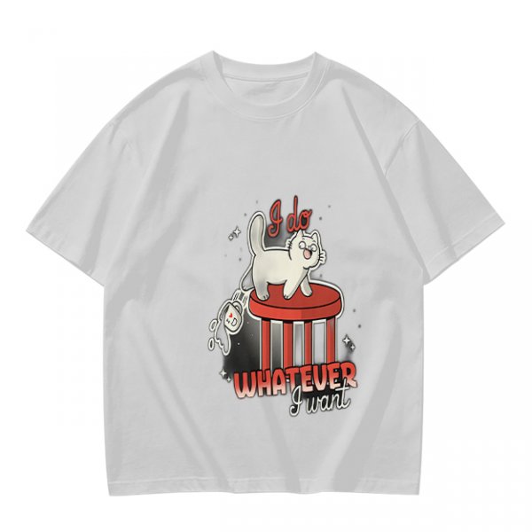 Olive graphic tee with a white cat on a stool and the text I do whatever I want