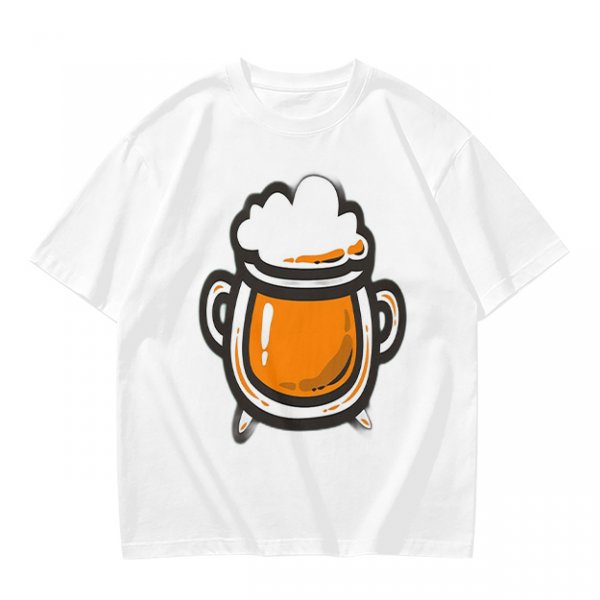Olive Green T-Shirt With Stylized Beer Mug Graphic Print