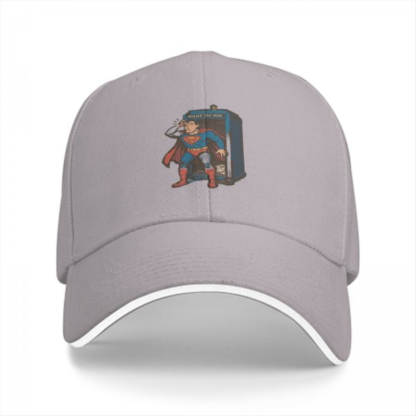 Black Baseball Cap With Superman TARDIS Graphic Print