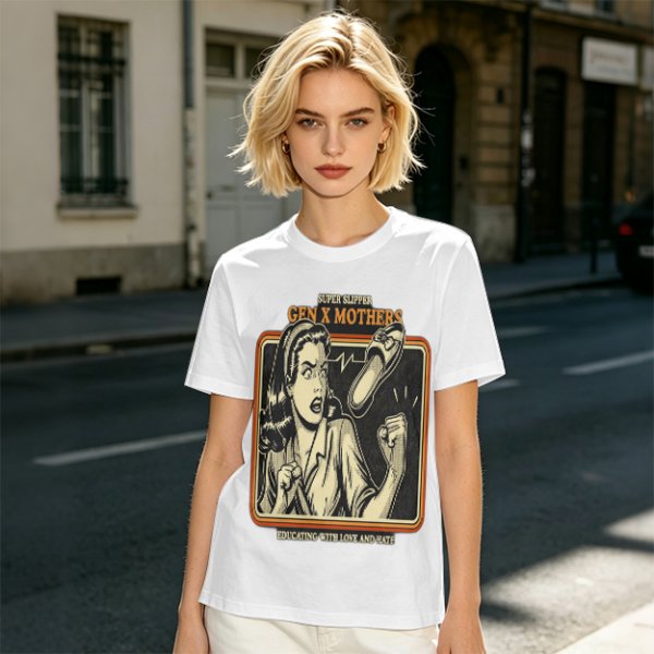 Gen X Mothers Super Slipper Funny Retro Graphic T-Shirt