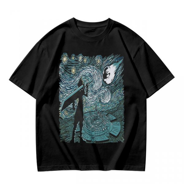 Olive T-shirt with Starry Night Style Fantasy Warrior Print