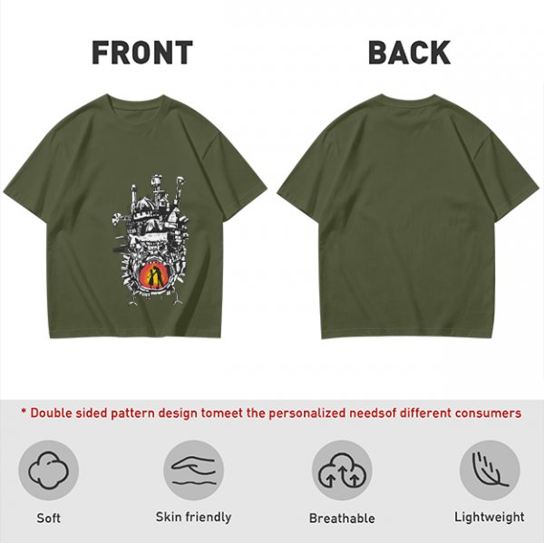 Olive T-shirt with Howl's Moving Castle Castle Print