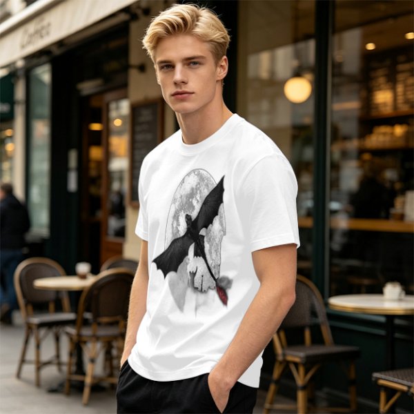 Olive T-Shirt Featuring Night Fury Dragon Flying In Front Of Full Moon