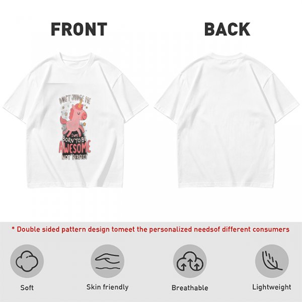 Olive t-shirt with cute unicorn and 'Don't judge me I was born to be awesome not perfect' text