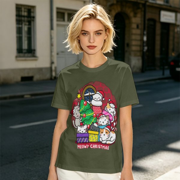 Meowy Christmas Cat Holiday Graphic T-Shirt