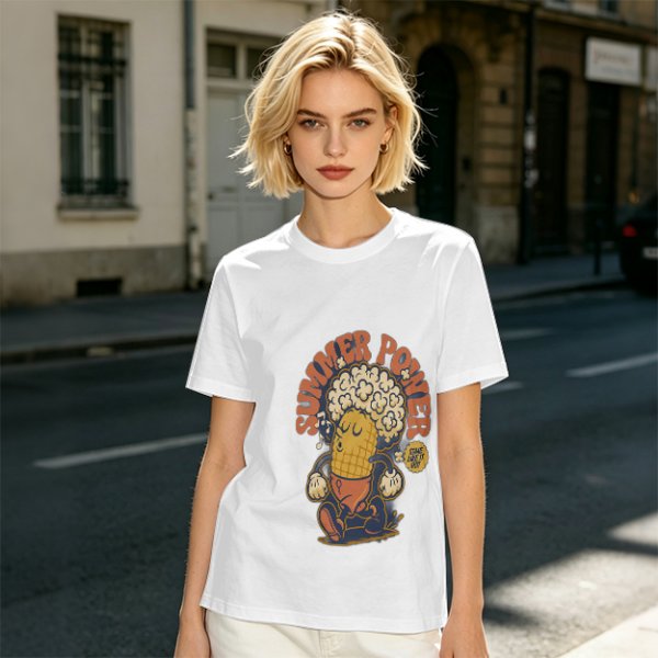 Olive T-Shirt with Retro Summer Power Corn Character Print