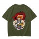 Olive T-Shirt with Retro Anime Lion Character Graphic