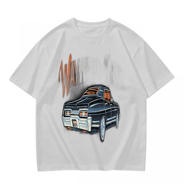 Olive Green Graphic T-Shirt with Classic Dark Car and Orange Text Print