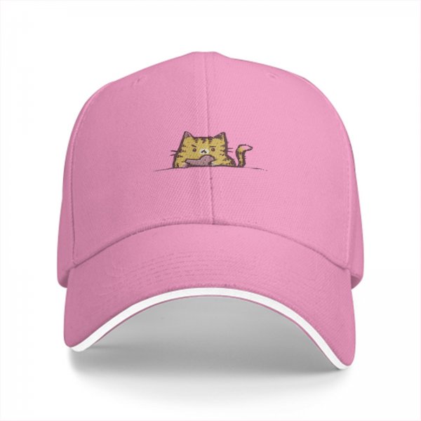 Black Baseball Cap With Cute Tabby Cat Grooming Print