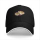 Black baseball cap with cute kawaii ramen bowls graphic