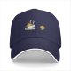 Black Baseball Cap with Coffee and Cookie Graphic Design