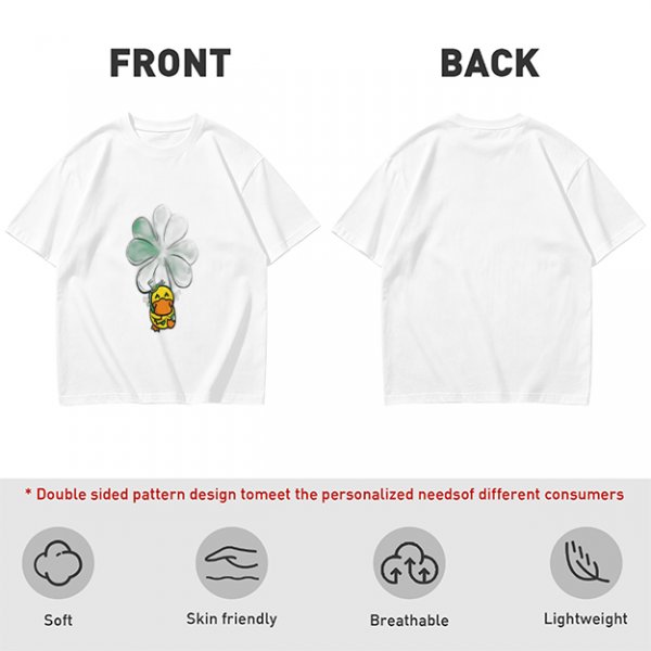 Olive T-shirt with Cute Duck Holding Four-Leaf Clover Print