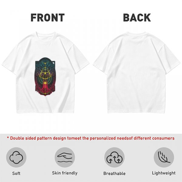 Olive Green T-Shirt With Colorful Mystical Geometric Tree Print