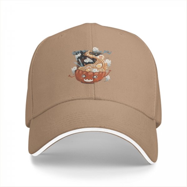 Black Baseball Cap With Halloween Pumpkin Ramen Ghost Graphic