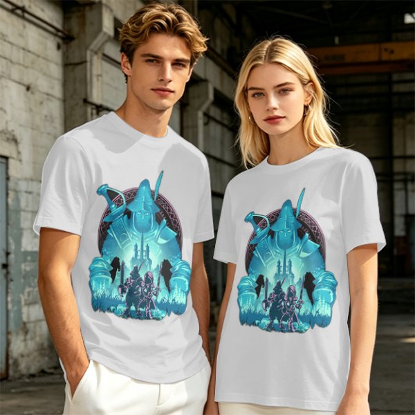 Fantasy warrior ghost print olive green graphic t-shirt