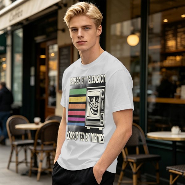 Raised by Television Corrupted by Memes Retro Graphic T-Shirt