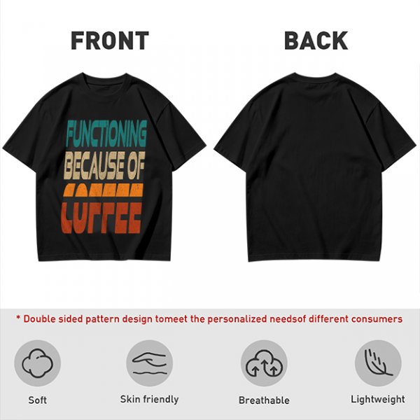 Olive Graphic T-Shirt with 'Functioning Because Of Coffee' Retro Print
