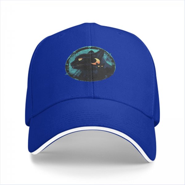 Black Baseball Cap With Mystical Black Cat And Crescent Moon Art