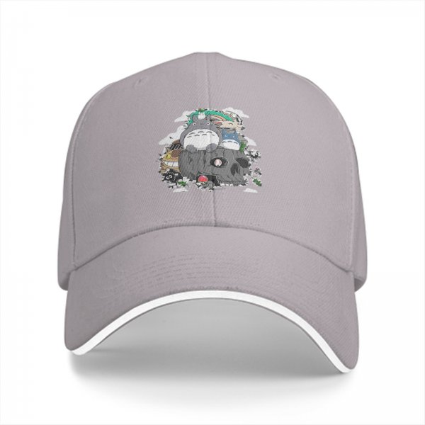 Black baseball cap with My Neighbor Totoro themed graphic print