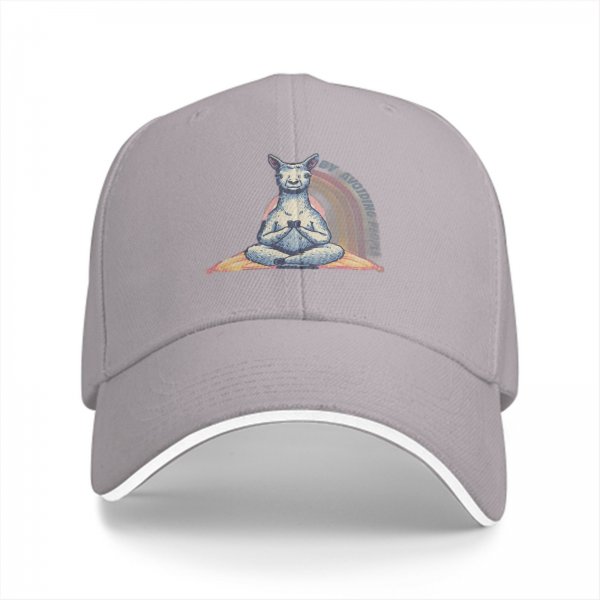 Black Baseball Cap With Meditating Llama Rainbow Print