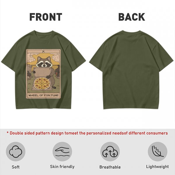 Raccoon Wheel of Fortune Tarot Pizza T-Shirt