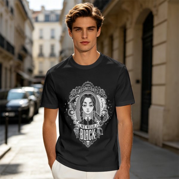 Olive Wednesday Addams We Wear Black Graphic T-Shirt
