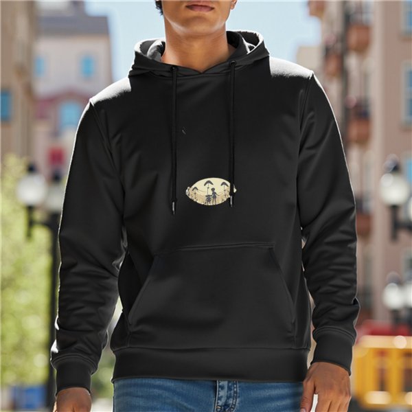Black Hoodie With Small Moon Scene Graphic Print