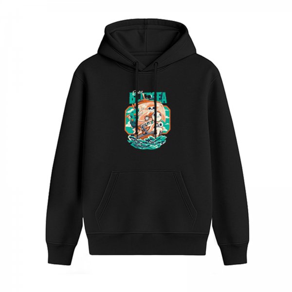 Black Hoodie With Pirate Ship Graphic For Sea Adventure Fans
