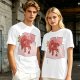 Olive T-Shirt With Cute Red Imp Yawning On Pillows Print