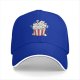 Black baseball cap with cute cat popcorn bucket graphic