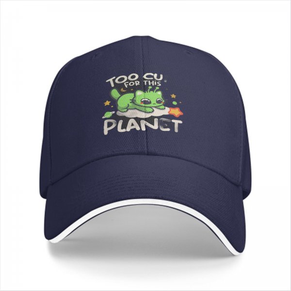 Too Cute For This Planet Alien Cat Graphic Baseball Cap