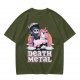 Olive t-shirt with cute grim reaper riding unicorn and death metal graphic