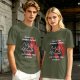 Olive graphic tee with funny cat and leave your problems behind quote