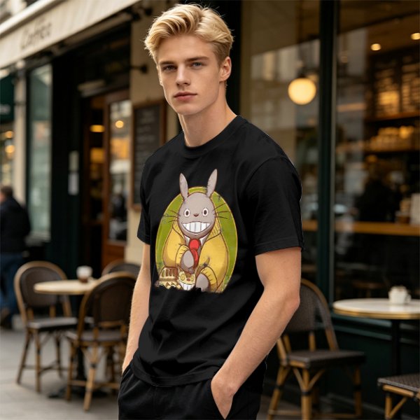 Totoro in Yellow Cardigan with Catbus Graphic T-Shirt